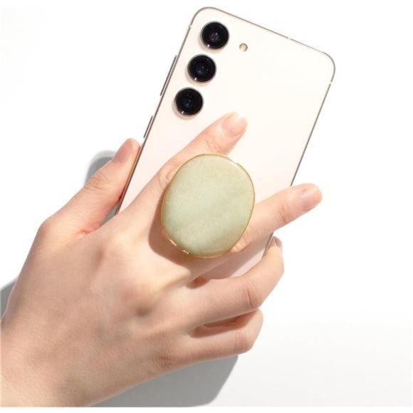 Authentic Natural Gemstone Oval Shape with Gold Edge Cellphone Grip Collapsible - Picture 4 of 8